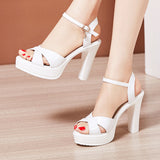 Platform Sandals Women's Thick Heels Summer New Lacquered Leather Large-Size Women's Shoes 4143 Sexy Fairy Style Dress High