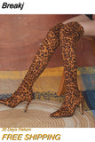 Women's Over-the-knee Boots Winter Fashion Leopard Stiletto Point-toe High Boot Female Plus Size Luxury Designer Shoes