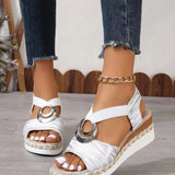 Breakj New Large-Size Women's Sandals Metal Buckle Decorative Hemp Rope Slope And Light Bottom Fish Mouth