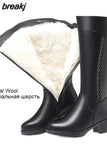 High Boots Woman Winter 2023 Authentic Leather Black Fur Long Boots Female Zip Luxury Designer Shoes Women Heels Large