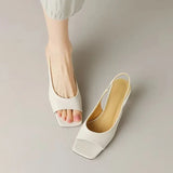 2024 Summer New Retro Fish Mouth Thick Heel Silver Soft Leather With Square Head And Flat Bottom Sandals For