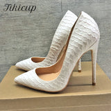 White Crocodile-Effect Women Sexy Pattern Stiletto High Heels 12cm 10cm 8cm Customize Lady Pointy Pumps Chic Party