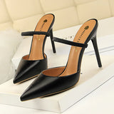 Breakj Retro Simple Baotou Slippers With High With Shallow Pointed Out A Word With Female