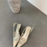 Breakj New High-Heeled Shoes French Pointed Mesh Yarn Hollow One-Word Buckle Sandals Wearing Front Fashion Women's