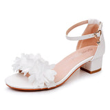 Breakj Cm Thick Heeled Light Mouth With Round Head Sandals Large Size Flowers High Heel Sandals White Bride Wedding Shoes