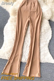 Casual Women Long Pants 2023 Ins Fashion Summer Flare Pants High Elastic Waist Slim Stretch Full Length Female