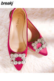 Women Flats Shoes Ballerina Loafers Wedding Crystal Lady Slip On Moccasins Pointed Toe Shallow Single Shoes Plus Size 42 43