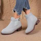 Breakj And Winter New Large-Size Women Thick-Bottomed Boots Belt Buckle Decorated Round Head Short Boots