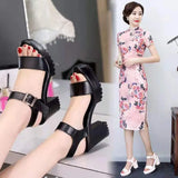 Breakj And Thick Waterproof Table Sandals Women High Heel With Heel Toe Model Show Shoes Buckle With Fish Mouth Sandals Shoes