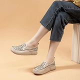Women Hollow Sneakers 2023 Summer Thick Bottom Mixed Colors Genuine Cow Leather Platform Vulcanized