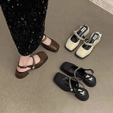 Breakj Sense Of Color Square Mary Treasure Shoes Coarse Heel Head Sandals Retro Commuter Buckle Back Empty Women Singles