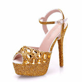 Queen Diamond Women Super High Heels Wedding Pumps 14cm Peep Shoes Platform 4CM Wristband Colorful