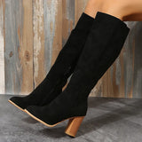 Breakj New Large-Size Female Boots Coarse And Velvet Over The Knee Brown Round Head Long-Sleeve