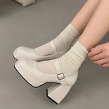 Beige Platform Pumps for Women Super High Heels Buckle Strap Mary Jane Shoes Woman Thick Heeled Wedding Party Shoes