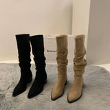 Breakj Western Mid-West Boots Women's Shoes 2025 New Autumn And Winter Single-In-Head Pile Of Long-Heeled Knight