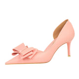 Breakj Korean Version Pedicure Slim And Sweet Women's Shoes Thin Heel High Heel Shallow Tip Side Hollow Bow Single