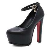 One Word Buckle Super High Heels Women's Thick Heel Round Head Waterproof Platform Platform T Platform Model