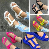 Thick-Soled Sandals Women's 2024 Summer Velcro Rainbow Shoes Women's Heels Beach