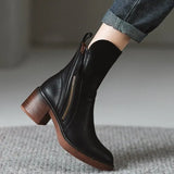 Thick Heel Brown Short Boots Female British Wind Side Zipper High Heel Wipe Color Retro Round Head Martin Boots A Generation