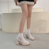 Breakj And Autumn New Mary Treasure Shoes Women High Heel With Retro Coarse Leather Side Small Leather Shoes Evening Single Shoes