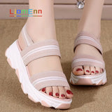 Chunky Sandals 2021 Summer Black Pink Thick Heels Sandals Elastic Fabric Platform Sandals Female Sport Shoes