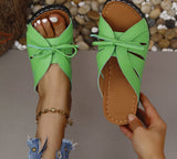 Breakj Bow Slope And Flat-Bottomed Cool Slippers 2025 New Solid-Color Fish Mouth Hollow Hole
