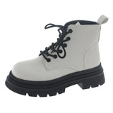 New Women's Platform Ankle Boots White Pu Leather Thick Sole Combat Booties Woman Spring Autumn Non Slip Motorcycle