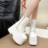 Breakj High Shoes 13Cm Heightening Legs Fine Thick Shoes Small British Wind Thick Soles New Short-Heeled Martin