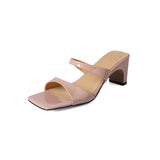 Breakj New Square Head With Bare-Colored Sandals Women Summer Coarse Heel Exposed Outside Wearing Cold Slippers Black High