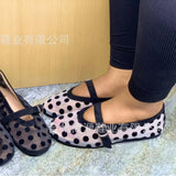 Breakj New Retro Wave Point Mary Treasure Shoes Women Round Head Flat Letter Button Mary Treasure Shoes Bao Head Single