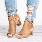 Women Sandals 2023Summer Chunky High Heels Soild Gladiator Open Peep Toe Women Black Shoes Buckle Back Zipper Sandalias De