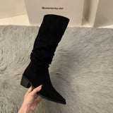 Breakj High-Heeled Kaqi Heap Boots Boots Women's Shoes 2025 New Spring And Autumn Winter Thin Long-Sleeve Knight
