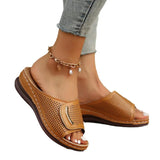 Breakj New Large-Size Slope Heel Sandals Women's Wide Strip With Breathable Casual Shoes Pure Color Slope Heel Women's