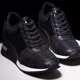 Breakj Slope Heel 2023 Autumn And Winter Thick Soles Thick-Soled Shoes Round Head Cross-Lace Casual