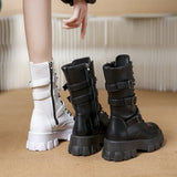 Breakj Autumn And Winter New Punk Tie Thick Bottom Mid-Sleest Boots Women Large Size Knight Boots
