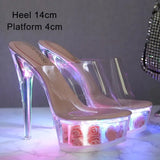Women Catwalk Sexy Super High Heels Luminous Stiletto Platform Sandals Transparent Model Crystal Wedding Shoes