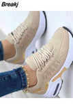 Women's Vulcanized Shoes 2023 Fashion Plus Size 43 Casual Sports Shoes Women Lace-up Mesh Breathable Wedge Platform