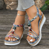 Breakj Bottom Slope Heel Sandals Women 2025 Summer New Bohemian Loose Tight Belt Fashion Casual Roman
