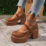 Super High Heels Mary Jane Shoes Women Plus Size Ankle Buckle Platform Pumps Woman Round Toe Chunky Heeled Lolita