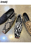 Square Toe Flats Shoes Women Slip On Loafers Comfortable Ballet Zebra Snake Pattern Shoe Big Size 35-41 Zapatillas