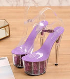 Women Sandals High Heels 17cm Fine heel Waterproof Sandals Female Shoes Flowers Platforms 7cm Transparent Crystal Wedding