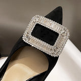 Buckle Diamond Black High Heels Women's 2023 Spring And Autumn New Professional Pointed French