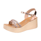 High-Heeled Sandals Women's Gold 2023 Summer Muffin Thick Soles Bright Diamond Large-Size Buckle