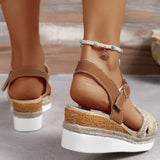 Breakj Grass Weaping Hemp Rope Slopes And Light Sandals Women Thick-Spoe With Buckle Beach Cool