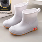 Boots Women Ankle Shoes Waterproof Rain Rubber Shoes for Rain Day 2023 New Slip on Female Short Boots Solid Warm