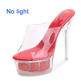 Women Catwalk Sexy Super High Heels Luminous Stiletto Platform Sandals Transparent Model Crystal Wedding Shoes