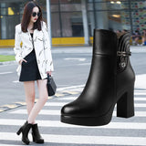 Boots Women's Thick Heels Large Size 40-43 Short Boots British Style Autumn And Winter Style High-Heeled Waterproof Platform Women's