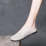 Breakj Layer Of Cow Skin Retro One Foot Soft-Soled Slippers Women 2025 Summer New Comfortable Outer Hollow Hole