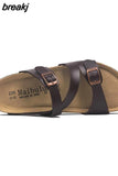 Fashion Print Cork Slipper 2023 New Summer Women Beach Double Buckle Slides