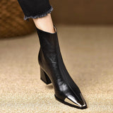 Breakj Wind Metal Tip-Tip Temperament Short Boots 2025 New Winter Zipper Fashion Coarse And Chivalier